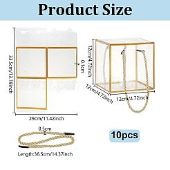 金縁の透明プラスチック梱包箱  リボンハンドル付き  正方形  透明  12x12x12cm&nbsp;CON-WH0107-113A