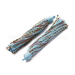 綿のタッセルのペンダント  ポリエステルと  空色  128~130x11~12mm  穴：2x3.5mm&nbsp;FIND-D302-03F