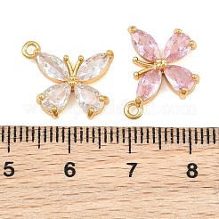 真鍮の舗装キュービックジルコニアペンダント  蝶のチャーム  18KGP本金メッキ  ミックスカラー  17.5x15x3mm  穴：1.4mm&nbsp;CU-CBA7392-11G