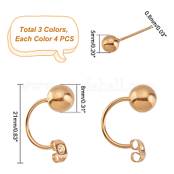 12個 3色 304ステンレススチールスタッドピアス  ボール低アレルギー性イヤリング付きC字型  ミックスカラー  21mm  ピン：0.8mm  4個/カラー&nbsp;EJEW-UN0001-81