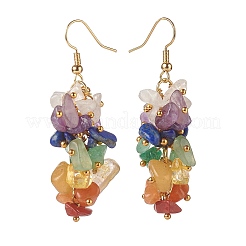 女の子の女性のためのレイキナチュラルミックスストーンチップビーズダングルピアス  真鍮製のイヤリング  ゴールドカラー  58mm  ピン：0.5mm&nbsp;X1-EJEW-JE04654