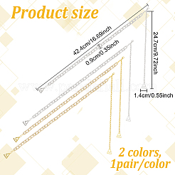 2組2色のラインストーンチェーン滑り止めブラストラップ  合金三角バックル付き  ゴールデン＆シルバー  390mm  1ペア/カラー&nbsp;FIND-GO0002-48
