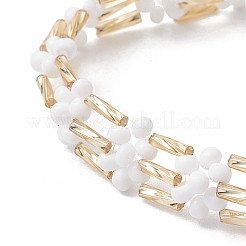女性用ガラスシードビーズブレスレット  ホワイト  7-1/8インチ（18cm）&nbsp;BJEW-MZ00144-01