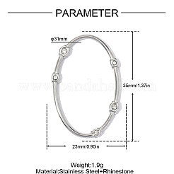 304ステンレススチール、クリスタルラインストーンペンダント付き  楕円形のチャーム  ハンドポリッシュ  ステンレス鋼色  35x23mm  穴：31mm&nbsp;RB-OY001-80P-01