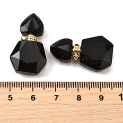 天然な黒曜石の香水瓶のペンダント  304ステンレススチール製金具付き  多面カット  六角形のボトルチャーム  ゴールドカラー  28~29.5x16~17x7~8mm  穴：1.4mm&nbsp;G-L623-12G-06