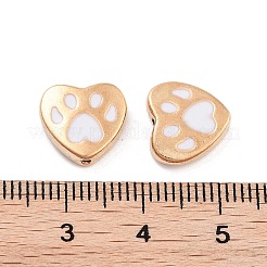 合金エナメルビーズ  足跡のあるハート  ゴールドカラー  ホワイト  11x11.5x3mm  穴：1mm&nbsp;FIND-G077-03G-04