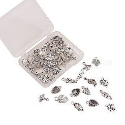 合金のチベット風チャーム  モンステラ葉  アンティークシルバー  14x9.5x3mm  穴：1.6mm  50個/箱&nbsp;TIBEP-CJ0001-13