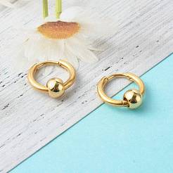 304ステンレススチール製ハギーフープピアス  真鍮のビーズで  ゴールドカラー  15x14mm  ピン：1mm&nbsp;EJEW-JE04555-02