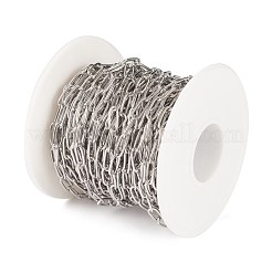変色しにくい304ステンレススチールのペーパークリップチェーン  ハンダ付け  スプールで  ステンレス鋼色  9.7x4x1mm  約32.8フィート（10m）/ロール&nbsp;CHS-F010-01D-P