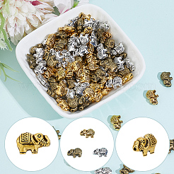 150個3色チベット風合金ビーズ  カドミウムフリー＆鉛フリー  象  ミックスカラー  8x13x4mm  穴：1mm  50個/カラー&nbsp;FIND-PA0001-63