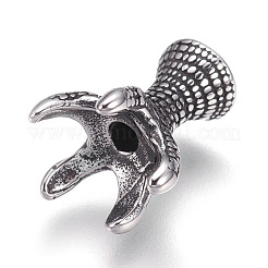 304ステンレススチールビーズキャップ  爪  アンティークシルバー  15.5x13mm  穴：2.5mm  インナー：10mm&nbsp;STAS-I097-082AS