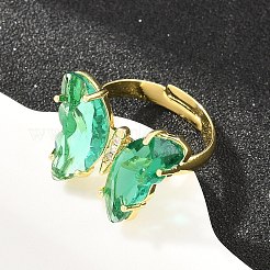 真鍮製マイクロパヴェキュービックジルコニア指輪指輪  ガラスと  蝶  鉛フリー＆カドミウムフリー  長持ちメッキ  ラックめっき  18KGP本金メッキ  グリーン  usサイズ6（16.5mm）&nbsp;GL-CBA65A8-01G-13