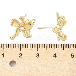 真鍮マイクロパヴェクリアキュービックジルコニアスタッドピアスのパーツ  14KGP本金メッキ  花  16x15mm  穴：1.2mm  ピン：1mm&nbsp;KK-Z106-02G-03