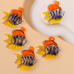 手作りランプワークペンダント  魚のチャーム  きいろ  43x43mm&nbsp;PW-WG21647-01