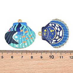 プリントされた304ステンレススチールペンダント  貝殻の形のチャーム  ミックスカラー  ゴールドカラー  32.5x32.5x4mm  穴：2mm&nbsp;SA-CBACE5A-01C-G