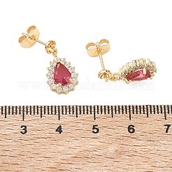真鍮舗装キュービックジルコニアスタッドピアスのパーツ  ティアドロップ  925スターリングシルバーピン付き  片穴パーツ用  18KGP本金メッキ  19x9.5mm  ピン：0.7mm  トレイ：3mm&nbsp;KK-C172-09G