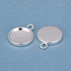201 ステンレススチールペンダントカボションセッティング  プレーンエッジベゼルカップ  フラットラウンド  銀  トレイ：12mm  18x14x2mm  穴：2.5mm&nbsp;STAS-I137-02B-S