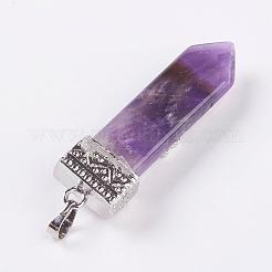 天然石アメジストビッグサイズペンダントトップ  合金パーツ  矢印  プラチナ  56~58x16x10mm  穴：5x7mm&nbsp;G-G718-A18