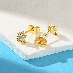 真鍮製 マイクロパヴェ キュービックジルコニア スタッドピアス 女性用  18KGP本金メッキ  スター  10x6.5mm&nbsp;EJEW-B111-01G-02