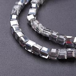 電気メッキガラスビーズセット  半分メッキ  多面カットキューブ  銀  4x4x4mm  穴：1mm  約95~98個/連  16~16.57インチ&nbsp;EGLA-D018-4x4mm-19