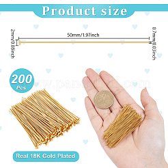 真鍮フラットヘッドピン200個。  ニッケルフリー  18KGP本金メッキ  21ゲージ  50x0.7mm  ヘッド：2mm&nbsp;KK-UN0005-65