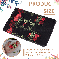 ポリエステルローズ刺繍レース生地  服装アクセサリー  ブラック  1300x0.2mm&nbsp;DIY-WH0622-724B