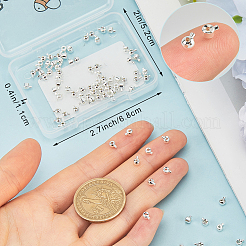 100個 2スタイル 真鍮クリンプビーズ  長持ちメッキ  ラウンド＆コラム  銀  4.5~5x3.5x2.5~3.5mm  穴：0.9mm  50個/スタイル&nbsp;KK-BBC0014-28S