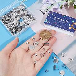 80個、4スタイルの菱形、フラットラウンド、ドーナツのステンレススチールスタッドピアス金具  穴＆イヤーナット/ピアスバックキャッチ付き  ステンレス鋼色  9.5~13.5x9.5~13.5x1mm  穴：1~1.6  ピン：0.8mm  20個/スタイル&nbsp;STAS-SC0006-59