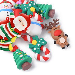 12 個 6 スタイルの PVC プラスチックビッグペンダント  クリスマステーマ  クリスマスの靴下 & キャンディケイン & 雪だるま & ツリー & ヘラジカ & お父さん  ミックスカラー  40~64.5x28.5~44x16~29mm  穴：2~3mm  2個/スタイル&nbsp;KY-FS0001-08
