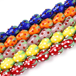 手作りのランプワークの凹凸のあるビーズ  苺  ミックスカラー  15~16x12~14x12~14mm  穴：1.2~1.6mm&nbsp;LAMP-N033-02