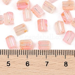 透明なスプレー塗装ガラスシードビーズ  三角形  ライトサーモン  6x5x4.3mm  穴：1.2mm  約2368個/ポンド&nbsp;SEED-L011-10A-10
