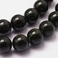 合成グリーンゴールドストーン金砂石ビーズ連売り  染め＆加熱  ラウンド  8mm  穴：1.2mm  48個/連  14.5~15インチ&nbsp;G-N0178-02-8mm