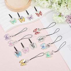 合金エナメル携帯ストラップと携帯防塵プラグ  ラインストーン付き  ミックスカラー  4~8.5cm  4個/セット&nbsp;HJEW-GL00016