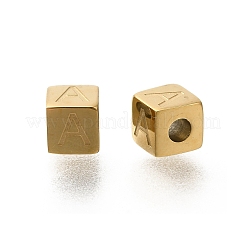 イオンプレーティング(IP) 304ステンレススチールビーズ26個  文字a~z付きのキューブ  14KGP本金メッキ  5x5x5mm  穴：2mm&nbsp;STAS-F308-01G