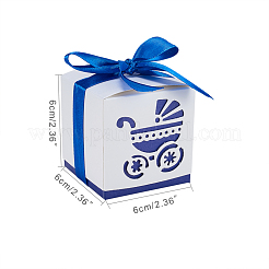 リボンが付いている空のベビーカーbbの車キャリッジキャンデー箱の結婚披露宴のギフト  ブルー  6x6x6cm&nbsp;CON-BC0004-97E