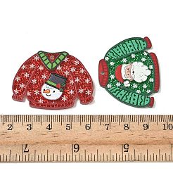 クリスマスの不透明プリントアクリルパーツ  服  グリッターパウダー付き  ミックスカラー  33x41x2mm  穴：2mm&nbsp;OACR-B050-01