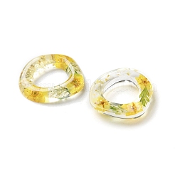 内側のドライフラワー透明樹脂リングペンダント  ゴールド  25.5x24x4.5mm  穴：1.2mm&nbsp;RESI-A043-07A