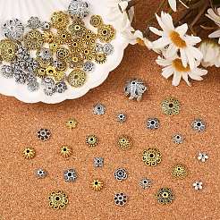 100 個 20 スタイル チベット スタイル合金ビーズ キャップ  アンティークシルバー＆アンティーク金色  6.5~13x2~15mm  穴：1~2.5mm  5個/スタイル&nbsp;TIBE-YW0001-85