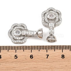 真鍮製マイクロペーブクリアキュービックジルコニアの留め金  花  ラックめっき  長持ちメッキ  鉛フリー＆カドミウムフリー  プラチナ  24.5mm&nbsp;KK-H292-14P