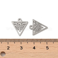 変色しない304ステンレススチールチャーム  レーザー切断  アイチャーム付きトライアングル  ステンレス鋼色  14.5x13x1mm  穴：1.5mm&nbsp;STAS-J042-36P