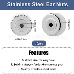 304ステンレススチール製イヤーナット10個  フラットラウンドい耳の後ろ  ステンレス鋼色  5.5x3mm  穴：0.8mm&nbsp;STAS-BBC0005-39P