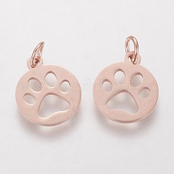 304ステンレスペンダント  犬の足のプリントとフラットラウンド  ローズゴールド  14x12x1.1mm  穴：4mm&nbsp;STAS-Q201-T455R