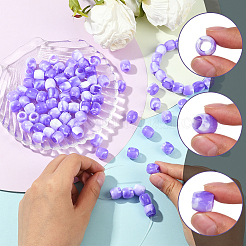 ABSプラスチック模造真珠ヨーロピアンビーズ120個  大穴ビーズ  バレル  ツートン  紫色のメディア  11x11mm  穴：5mm&nbsp;FIND-SC0019-25