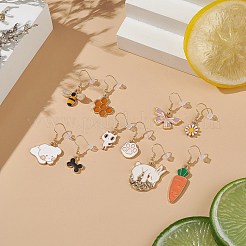 合金エナメル ペンダント ダングル イヤリング セット  非対称イヤリング  ゴールドトーンの304ステンレススチールピアスフック付き  混合図形  ミックスカラー  32~51mm  ピン：0.7mm  5のペア/セット&nbsp;EJEW-JE05126