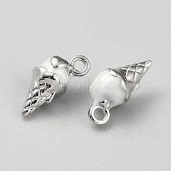 亜鉛合金エナメルペンダント  アイスクリームのチャーム  プラチナ  ホワイトスモーク  15.5x8x7mm  穴：1.8mm&nbsp;PALLOY-WH0048-39P-04