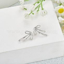 女性用蝶結び真鍮クリアキュービックジルコニアスタッドピアス1組  プラチナ  22x16mm&nbsp;EJEW-SZ0002-05P