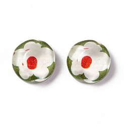 オペーク樹脂カボション  花と水の波紋のある半円形  ミックスカラー  16x16x7mm&nbsp;RESI-H140-05