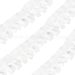 ポリエステル、プラスチックパールビーズ、しわリボン  レースのトリム  洋服アクセサリー  ホワイト  1-7/8インチ（48mm）  約5ヤード/ロール&nbsp;OCOR-WH20003-63B