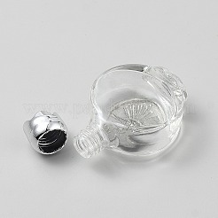 宗教用のガラス製の空の聖水ボトル  ローズ亜鉛合金とプラスチックキャップ付き  アンティークシルバー  6.8cm  容量：15ml（0.51fl.oz）&nbsp;AJEW-WH0816-225-10AS