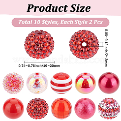 DIY ビーズ ファインディング キット  アクリルビーズ入り  樹脂ビーズ  ABSプラスチックパール調ラウンドビーズ  レッド  19~20x17.5~20mm  穴：2~3mm&nbsp;DIY-PA0001-36A